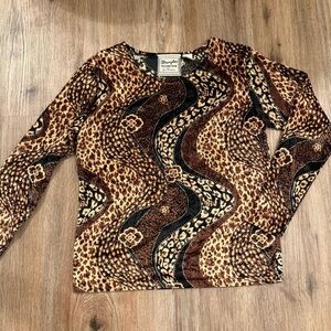 Vtg Wrangler Blouse Women’s Med Animal Print Velvet Black Tan Western 90s Y2K